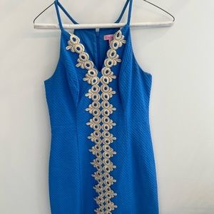 Lilly Pulitzer Blue Gold Stitching Shift Dress NWOT